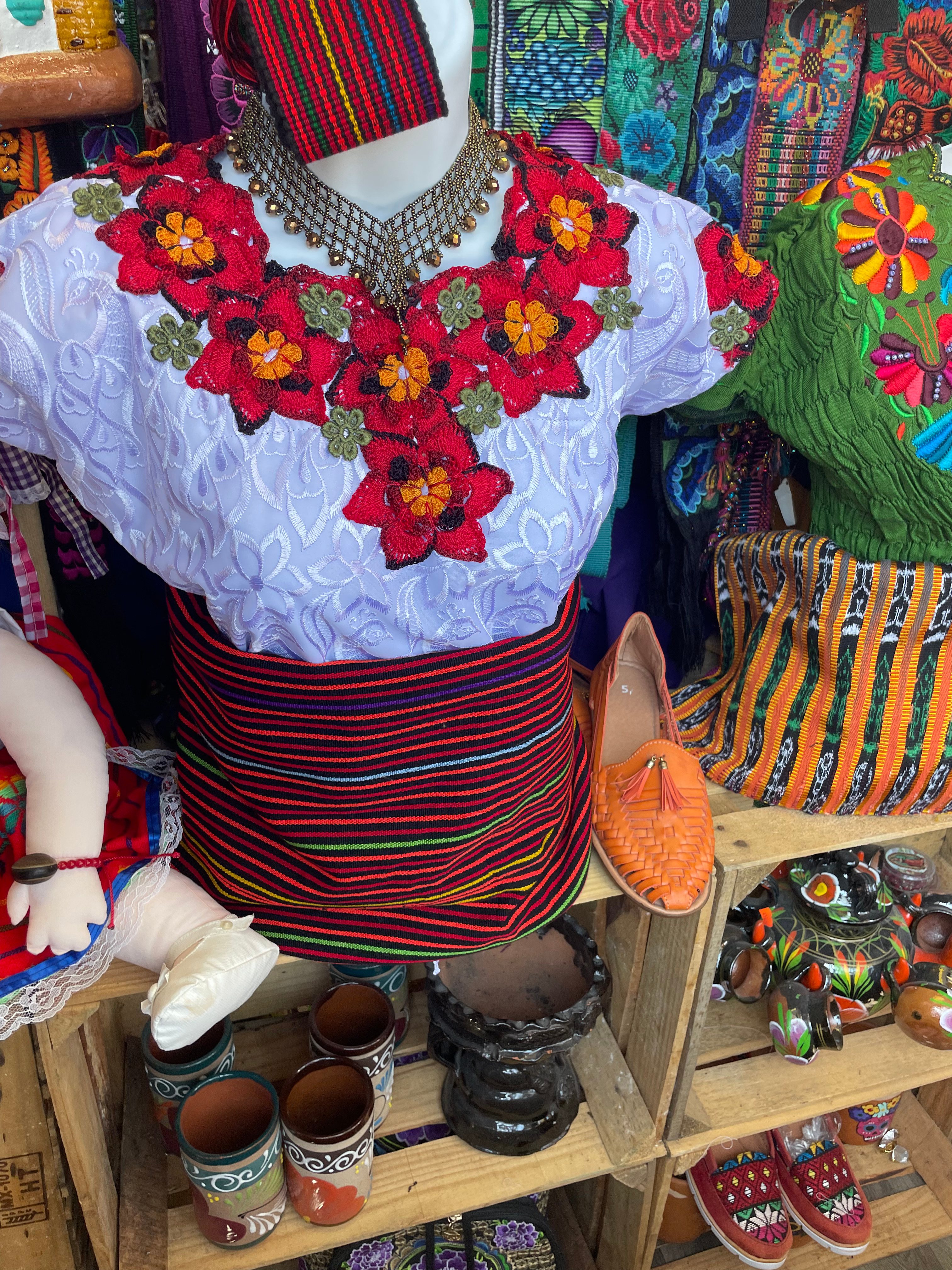 Traditional Huipil - Red Floral Embroidery